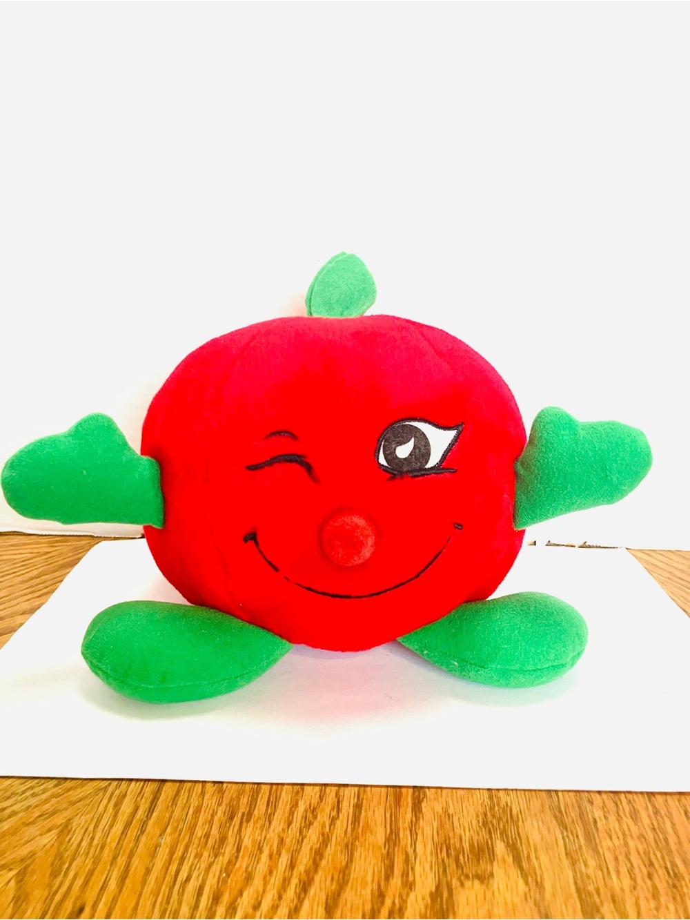 Pluco Vintage Anthropomorphic Smiling Winking Plush Tomato Germany 7X9